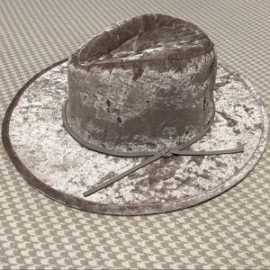 Silver velvet fedora hat
